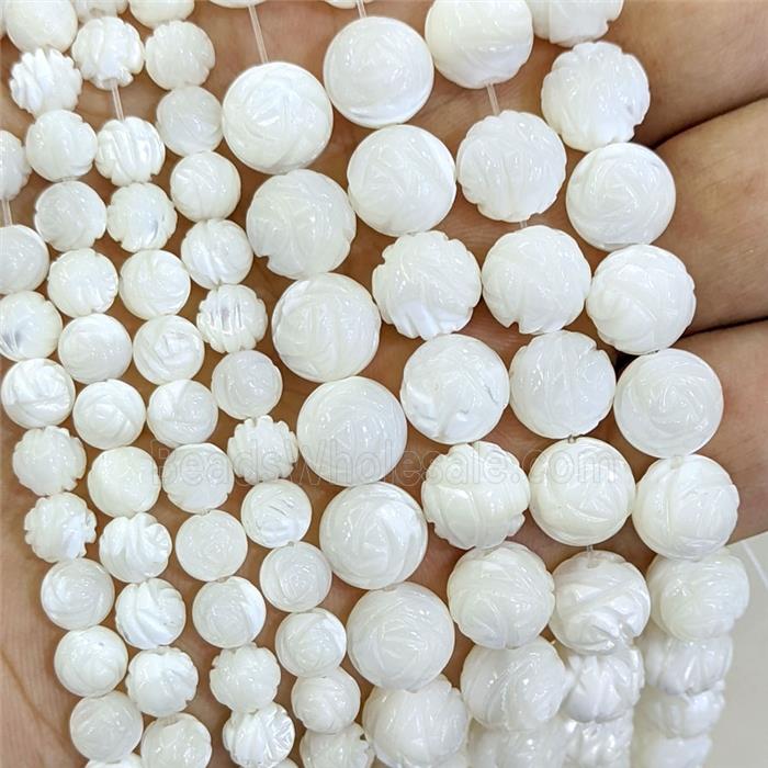 MOP Shell Flower Beads Round Carved