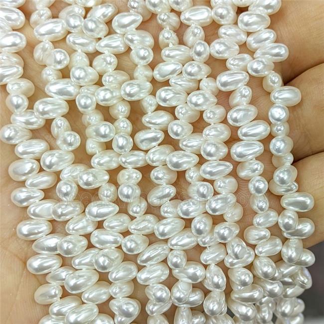 White Pearlized Shell Beads Freeform Topdrilled