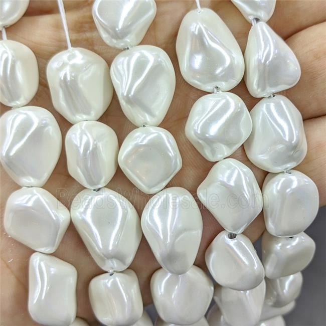 Pearlized Shell Beads Freeform White Dye