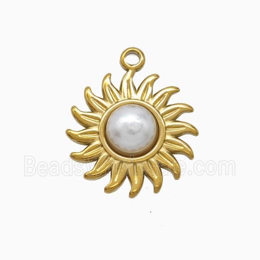 Stainless Steel Sun Pendant Pave Resin Gold Plated