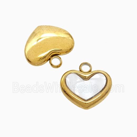 Stainless Steel Heart Pendant Pave Shell Gold Plated