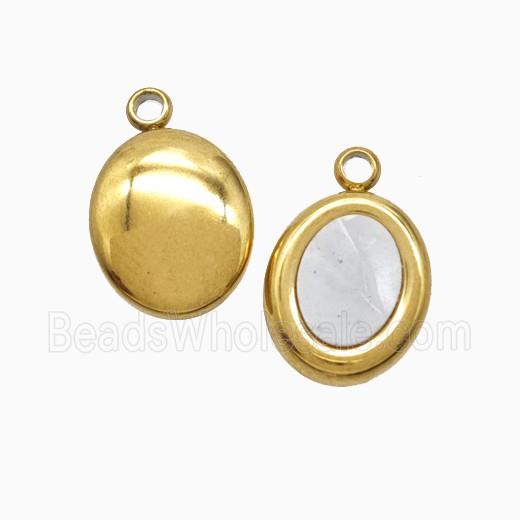 Stainless Steel Oval Pendant Pave Shell Gold Plated