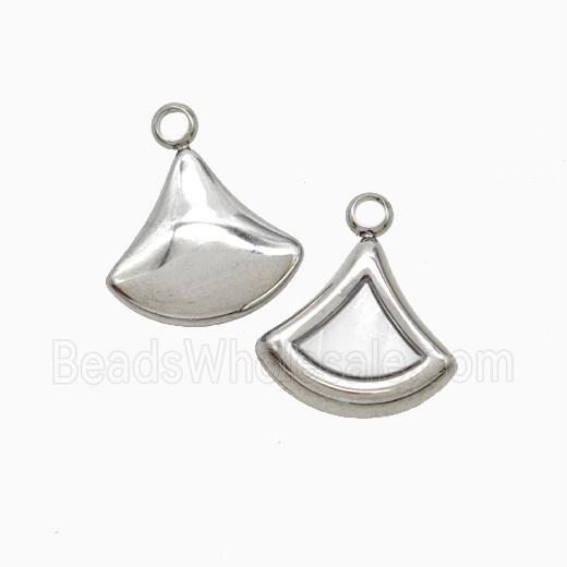 Raw Stainless Steel Ginkgo Leaf Pendant Pave Shell