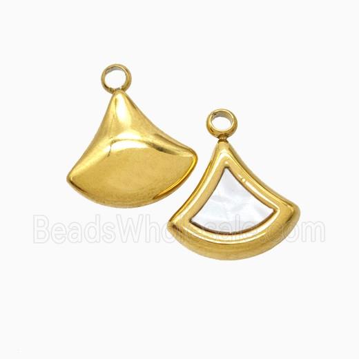 Stainless Steel Ginkgo Leaf Pendant Pave Shell Gold Plated