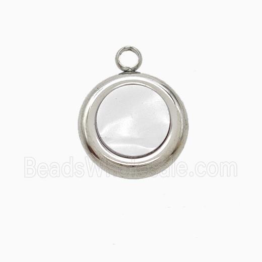 Raw Stainless Steel Circle Pendant Pave Shell