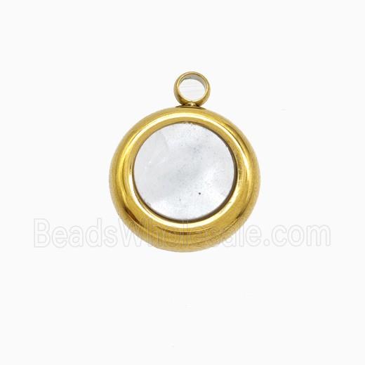 Stainless Steel Circle Pendant Pave Shell Gold Plated
