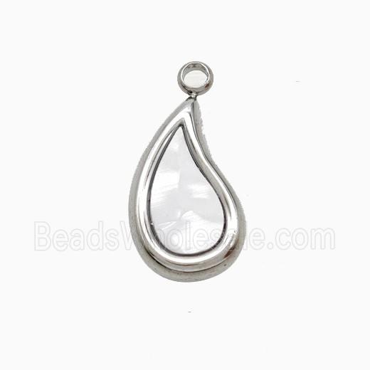 Raw Stainless Steel Teardrop Pendant Pave Shell