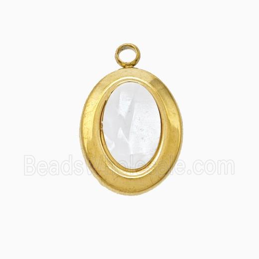 Stainless Steel Oval Pendant Pave Shell Gold Plated
