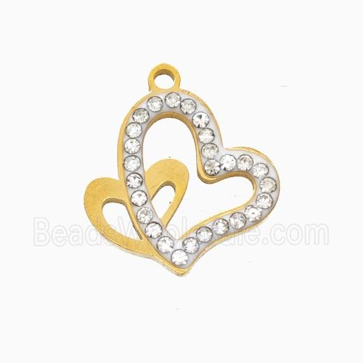 Stainless Steel Heart Pendant Pave Rhinestone Gold Plated