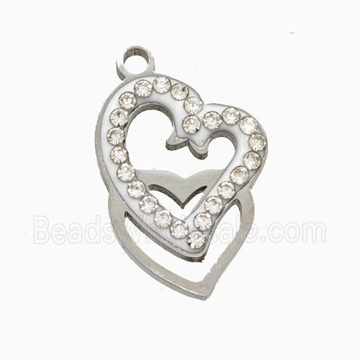 Raw Stainless Steel Heart Pendant Pave Rhinestone