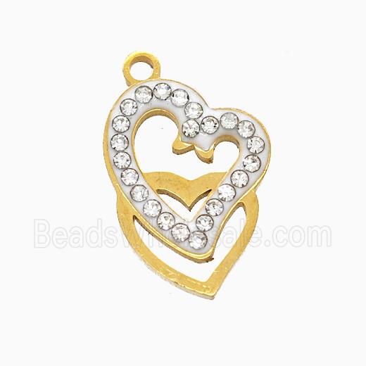 Stainless Steel Heart Pendant Pave Rhinestone Gold Plated