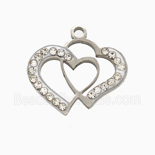Raw Stainless Steel Heart Pendant Pave Rhinestone