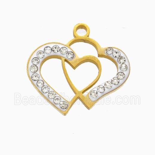 Stainless Steel Heart Pendant Pave Rhinestone Gold Plated