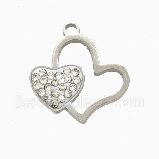 Raw Stainless Steel Heart Pendant Pave Rhinestone