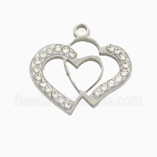 Raw Stainless Steel Heart Pendant Pave Rhinestone