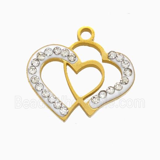 Stainless Steel Heart Pendant Pave Rhinestone Gold Plated