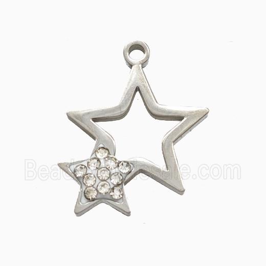 Raw Stainless Steel Star Pendant Pave Rhinestone