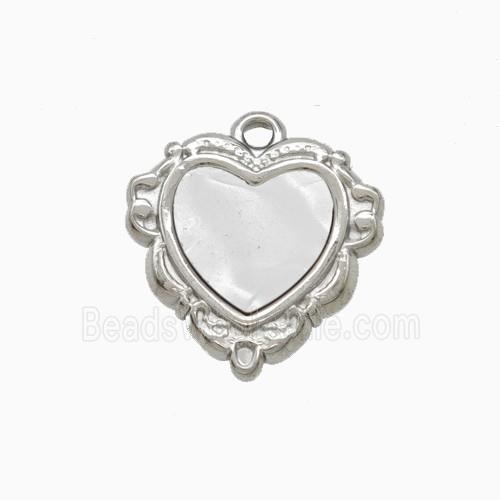 Raw Stainless Steel Heart Pendant Pave Shell