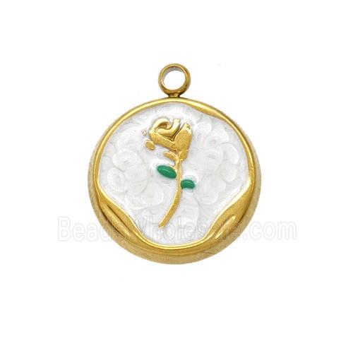 Stainless Steel Flower Pendant White Painted Gold Plated