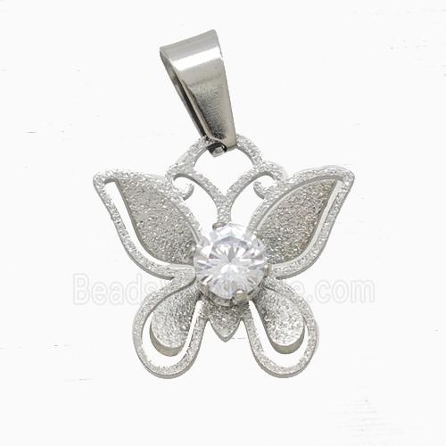 Raw Stainless Steel Butterfly Pendant Pave Rhinestone