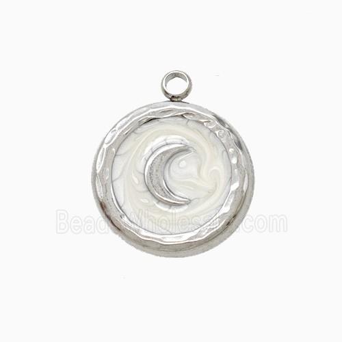 Raw Stainless Steel Moon Pendant White Painted