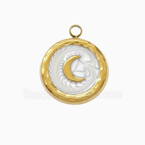 Stainless Steel Moon Pendant White Painted Gold Plated