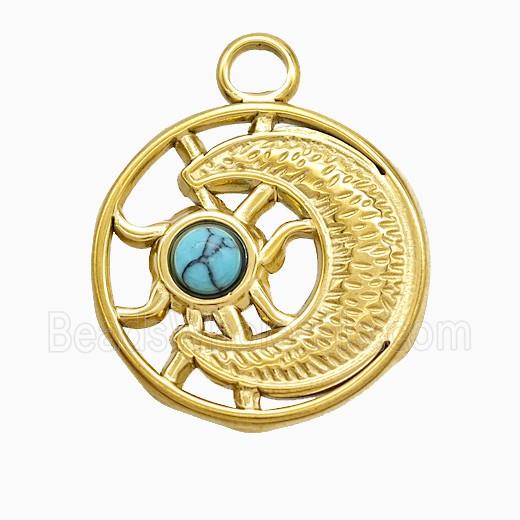 Stainless Steel Moon Pendant Pave Howlite Gold Plated
