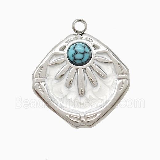Raw Stainless Steel Sun Pendant Pave Howlite White Painted