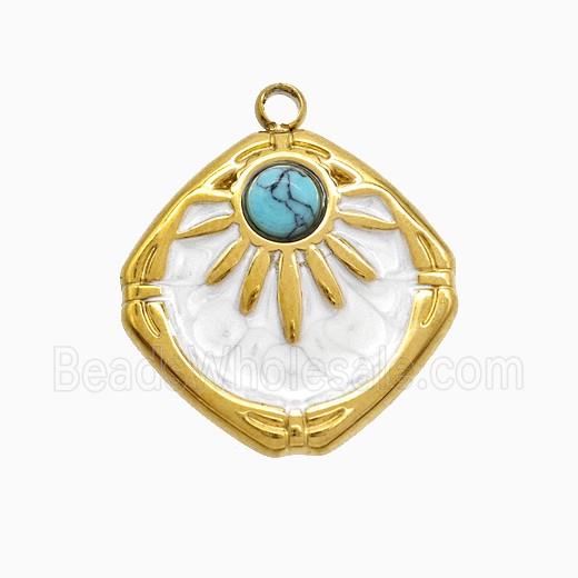 Enamel Stainless Steel Pendant, Platinum Plated