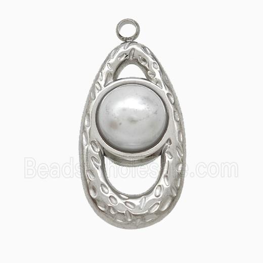 Raw Stainless Steel Teardrop Pendant Pave Resin