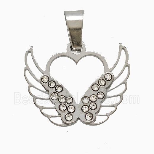 Raw Stainless Steel Angel Wings Pave Rhinestone