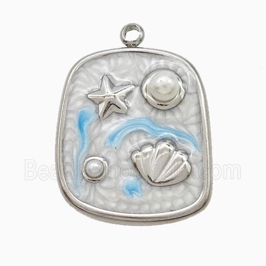 Enamel Stainless Steel Pendant, Platinum Plated