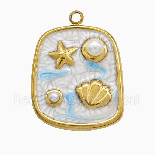 Enamel Stainless Steel Pendant, Platinum Plated