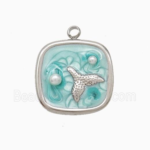 Enamel Stainless Steel Pendant, Platinum Plated