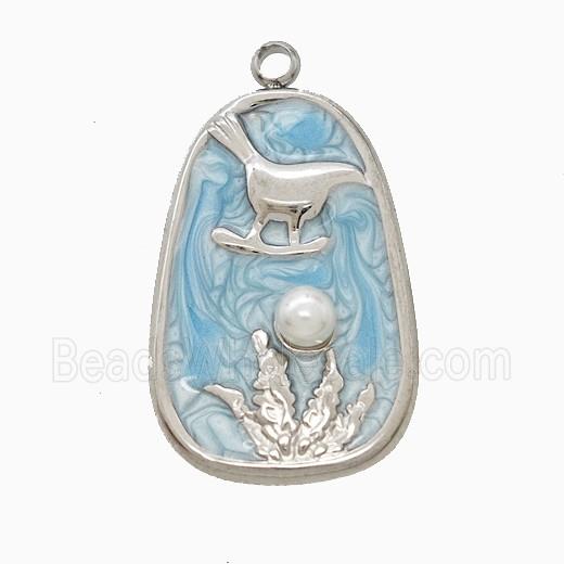 Enamel Stainless Steel Pendant, Platinum Plated