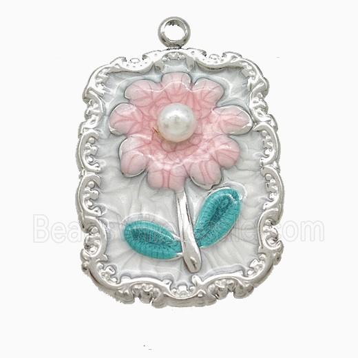 Enamel Stainless Steel Pendant, Platinum Plated