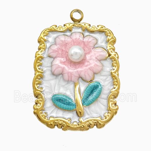 Enamel Stainless Steel Pendant, Platinum Plated