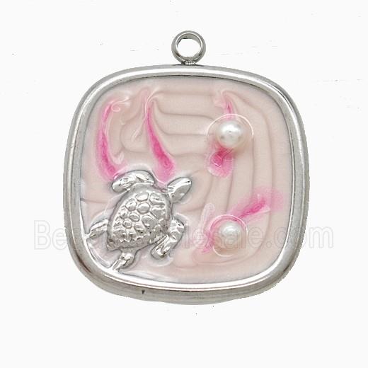 Enamel Stainless Steel Pendant, Platinum Plated