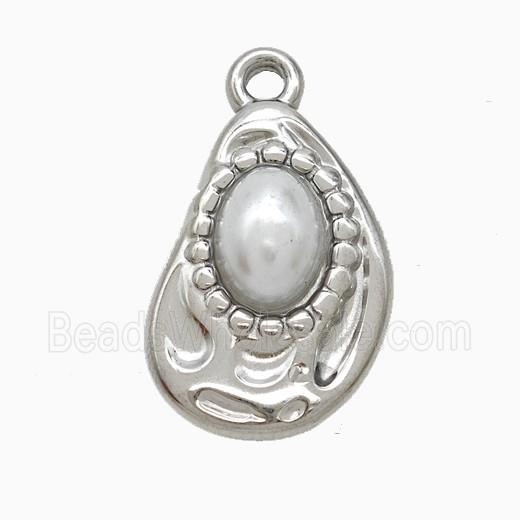 Raw Stainless Steel Teardrop Pendant Pave Resin