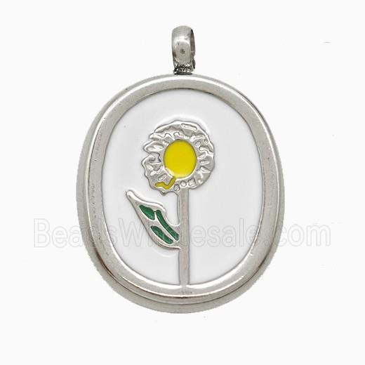 Enamel Stainless Steel Pendant, Platinum Plated