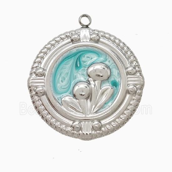 Enamel Stainless Steel Pendant, Platinum Plated