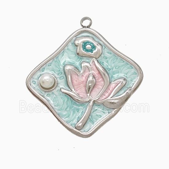Enamel Stainless Steel Pendant, Platinum Plated
