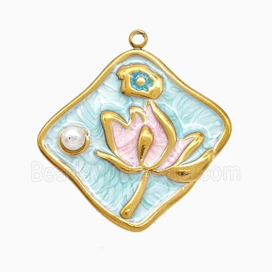 Enamel Stainless Steel Pendant, Platinum Plated