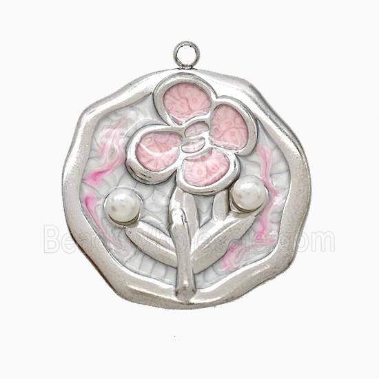 Enamel Stainless Steel Pendant, Platinum Plated