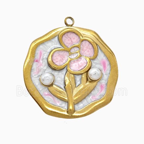 Enamel Stainless Steel Pendant, Platinum Plated