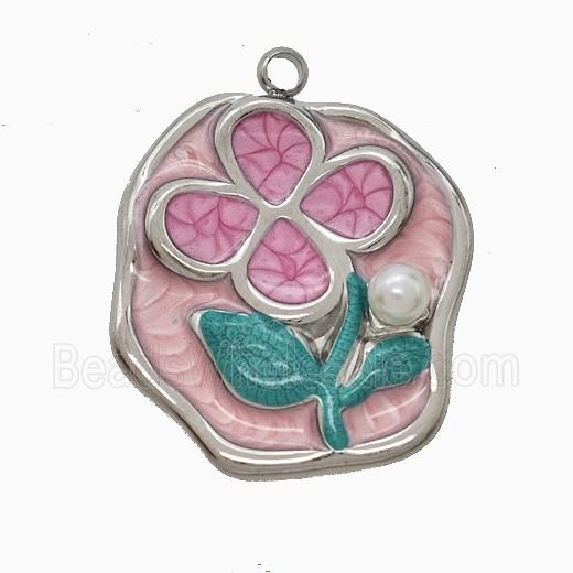 Enamel Stainless Steel Pendant, Platinum Plated
