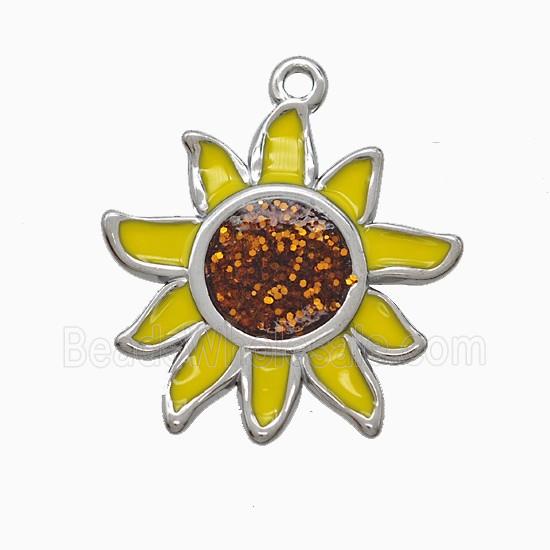 Enamel Stainless Steel Pendant, Platinum Plated