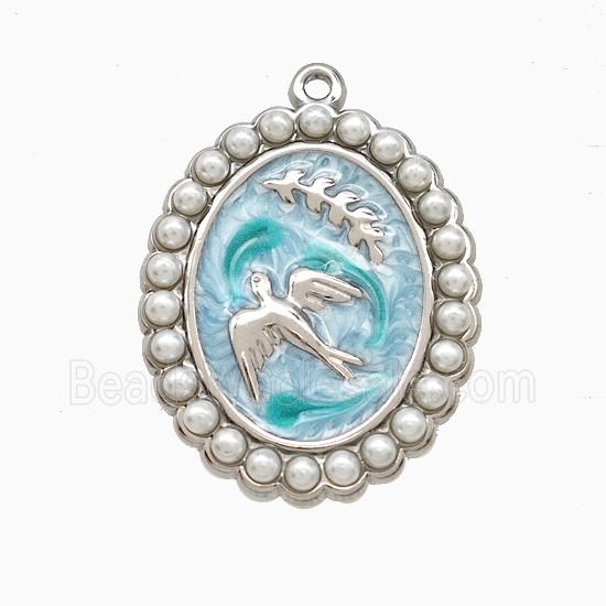 Enamel Stainless Steel Pendant, Platinum Plated