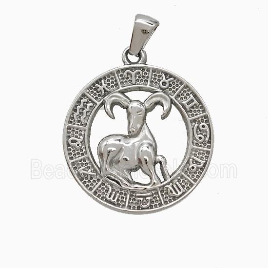 Raw Stainless Steel Symbols Pendant Zodiac Aries Circle