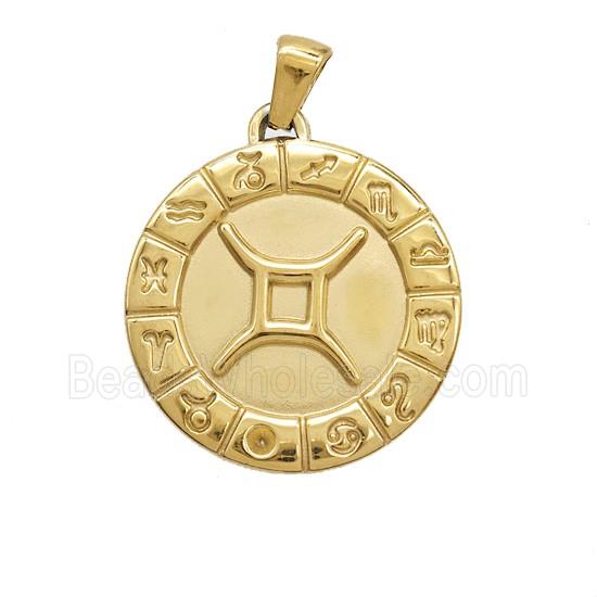 Stainless Steel Symbols Pendant Zodiac Gemini Gold Plated